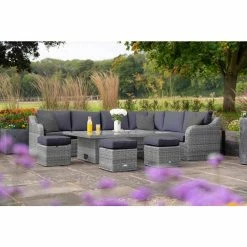 'Peony' Luxury Rattan 9 Seater Garden Sofa Set With Rectangular Rising Table And Footstools In Pebble By Primrose Living -Plants outlet store 9 Seater Rectangular Rising Table Footstools 6 4089