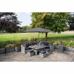 'Peony' Luxury Rattan 9 Seater Garden Sofa Set With Rectangular Rising Table And Footstools In Pebble By Primrose Living -Plants outlet store 9 Seater Rectangular Rising Table Footstools 7 6e18