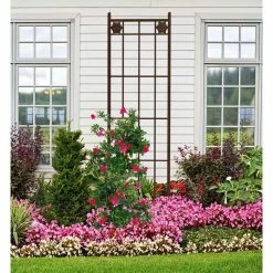 H183cm X W51cm Metal Rosette Trellis In Antique Rust