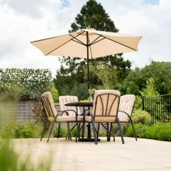 Hadleigh 4 Seater Square Garden Dining Furniture Set In Beige By Hectare® -Plants outlet store FU10018 rollover image 6a1c