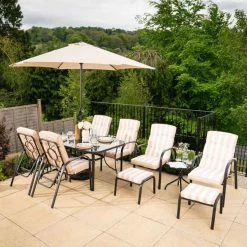 Hadleigh Reclining 6 Seater Garden Dining And Leisure Furniture Set In Beige By Hectare® -Plants outlet store FU10019 add image 1 96c6