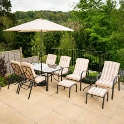 Hadleigh Reclining 6 Seater Garden Dining And Leisure Furniture Set In Beige By Hectare® -Plants outlet store FU10019 rollover image 8b8c