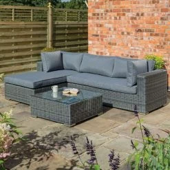 Vienna Four Seater Rattan Lounger Set In Grey By Rowlinson