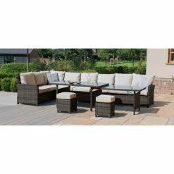 Maze Rattan Extending Kingston Corner Garden Dining Set In Brown -Plants outlet store FU101300 rollover image 03e2