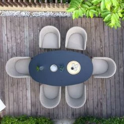 Maze Lounge Ambition Garden 6 Seater Oval Table And Chairs Dining Set In Taupe -Plants outlet store FU101492 rollover image 7cda