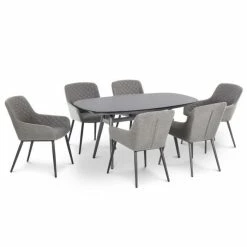 Maze Lounge Zest Garden 6 Seater Oval Dining Table And Chairs Set In Flanelle -Plants outlet store FU101547 rollover image 9fb1