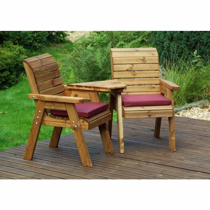 Charles Taylor Wooden Garden Twin Angled Companion Set With Burgundy Cushions And Fitted Cover 4 Charles Taylor Wooden Garden Twin Angled Companion Set With Burgundy Cushions And Fitted Cover - Image 2