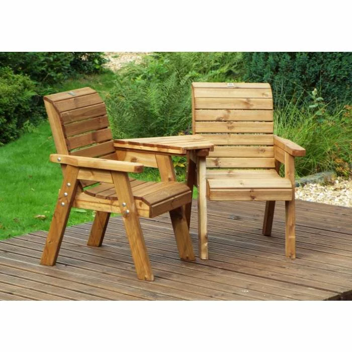 Charles Taylor Wooden Garden Twin Angled Companion Set With Burgundy Cushions And Fitted Cover 5 Charles Taylor Wooden Garden Twin Angled Companion Set With Burgundy Cushions And Fitted Cover - Image 3