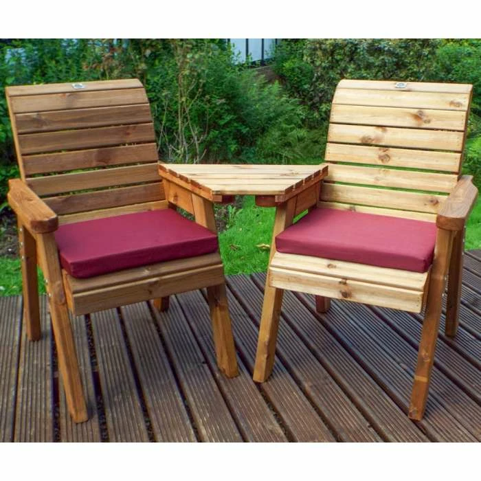 Charles Taylor Wooden Garden Twin Angled Companion Set With Burgundy Cushions And Fitted Cover 3 Charles Taylor Wooden Garden Twin Angled Companion Set With Burgundy Cushions And Fitted Cover