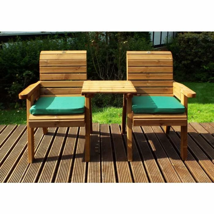 Charles Taylor Wooden Garden Twin Companion Set With Green Cushions And Fitted Cover 4 Charles Taylor Wooden Garden Twin Companion Set With Green Cushions And Fitted Cover - Image 2