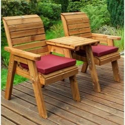 Charles Taylor Wooden Garden Twin Companion Set With Burgundy Cushions And Fitted Cover