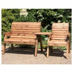 Charles Taylor Wooden Garden 3 Seat Companion Set With Green Cushions And Fitted Cover