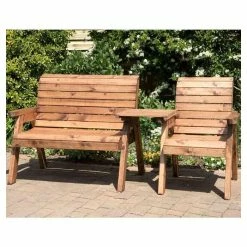 Charles Taylor Wooden Garden 3 Seat Companion Set With Burgundy Cushions And Fitted Cover