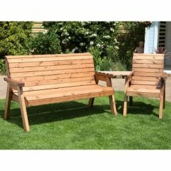 Charles Taylor Wooden Garden 4 Seater Angled Companion Set With Green Cushions