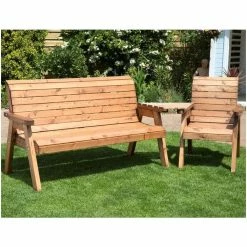 Charles Taylor Wooden Garden 4 Seater Angled Companion Set With Burgundy Cushions