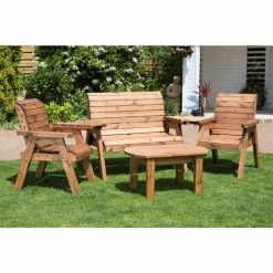 Charles Taylor Wooden Garden 4 Seater Multi Set With Green Cushions