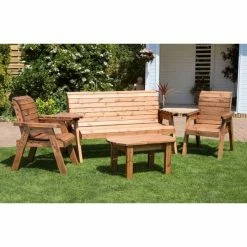 Charles Taylor Wooden Garden 5 Seater Multi Set With Green Cushions