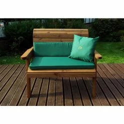 Charles Taylor Wooden Garden Traditional 2 Seater Bench With Green Cushions And Fitted Cover -Plants outlet store FU101601 rollover image fe77