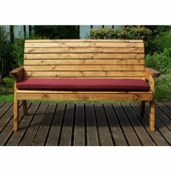 Charles Taylor Wooden Garden 3 Seater Winchester Bench With Burgundy Cushions And Fitted Cover