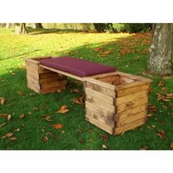 Charles Taylor Wooden Garden Deluxe Planter Bench With Burgundy Cushions -Plants outlet store FU101608 rollover image d70c