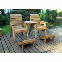 Charles Taylor Wooden Garden Deluxe Lounger Set With Green Cushions And Fitted Cover