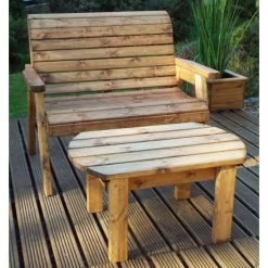 Charles Taylor Wooden Garden Deluxe Bench Set With Green Cushion