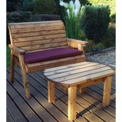 Charles Taylor Wooden Garden Deluxe Bench Set With Burgundy Cushion