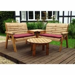 Charles Taylor Wooden Garden 4 Seater Corner Set With Burgundy Cushions