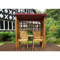 Charles Taylor Wooden Garden Henley Twin Seat Arbour With Burgundy Cushions -Plants outlet store FU101657 add image 1 8285