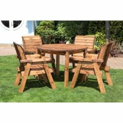 Charles Taylor Wooden Garden 4 Seater Round Table Dining Set With Burgundy Cushions And Parasol -Plants outlet store FU101670 rollover image 235e