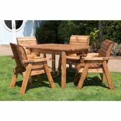 Charles Taylor Wooden Garden 4 Seater Rectangle Table Dining Set With Green Cushions And Parasol -Plants outlet store FU101671 rollover image b898