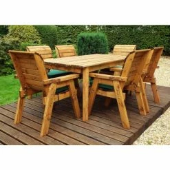 Charles Taylor Wooden Garden 6 Seater Rectangle Table Dining Set With Green Cushions And Parasol -Plants outlet store FU101677 rollover image 3e6c