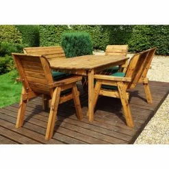 Charles Taylor Wooden Garden 6 Seater Rectangle Table Dining Bench Set With Green Cushions And Parasol -Plants outlet store FU101679 rollover image 8147