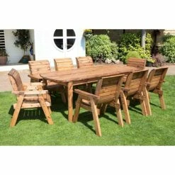 Charles Taylor Wooden Garden 8 Seater Rectangle Table Dining Set With Green Cushions And Parasol -Plants outlet store FU101683 add image 1 53b7