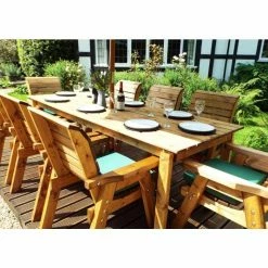 Charles Taylor Wooden Garden 8 Seater Rectangle Table Dining Set With Green Cushions And Parasol -Plants outlet store FU101683 rollover image 9eeb
