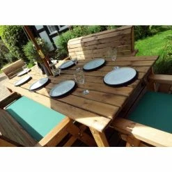 Charles Taylor Wooden Garden 8 Seater Rectangle Table Dining Bench Set With Green Cushions And Parasol -Plants outlet store FU101685 add image 1 633d