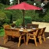 Charles Taylor Wooden Garden 8 Seater Square Table Dining Chair And Bench Set With Burgundy Cushions And Parasol -Plants outlet store FU101688 main image 88db