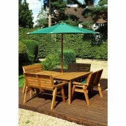 Wooden Garden Eight Seater Table Dining Bench Set With Green Cushions And Parasol 7 Wooden Garden Eight Seater Table Dining Bench Set With Green Cushions And Parasol -Plants outlet store FU101689 add image 1 0fba