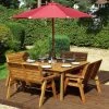 Charles Taylor Wooden Garden 8 Seater Square Table Dining Bench Set With Burgundy Cushions And Parasol -Plants outlet store FU101690 main image a74c