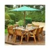 Wooden Eight Seater Square Garden Dining Set With Green Parasol And Cushions