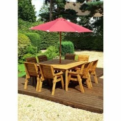 Charles Taylor Wooden Garden 8 Seater Square Table Dining Chair Set With Burgundy Cushions And Parasol 7 Charles Taylor Wooden Garden 8 Seater Square Table Dining Chair Set With Burgundy Cushions And Parasol -Plants outlet store FU101692 add image 1 847b