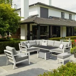 Norfolk Leisure LIFE Aluminium Timber 8 Seat Corner Set In White/Mouse Grey