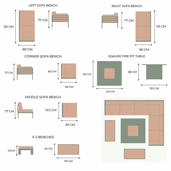 Lifestyle Metal 10 Seater Garden Corner Sofa Dining Set With Square Fire Pit Table By Primrose Living 10 Lifestyle Metal 10 Seater Garden Corner Sofa Dining Set With Square Fire Pit Table By Primrose Living - Image 9
