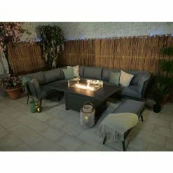 Lifestyle Metal 8 Seater Garden Corner Sofa Set With Rectangular Fire Pit Table By Primrose Living
