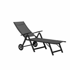 Sorrento Metal Wheeled Sun Lounger In Black -Plants outlet store FU102103 add image 1 60a9