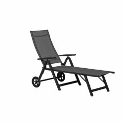 Sorrento Metal Wheeled Sun Lounger In Black -Plants outlet store FU102103 add image 3 a2b7