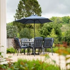 Hadleigh 6 Seater Garden Dining Furniture Set In Navy By Hectare® -Plants outlet store FU102200 rollover image be34