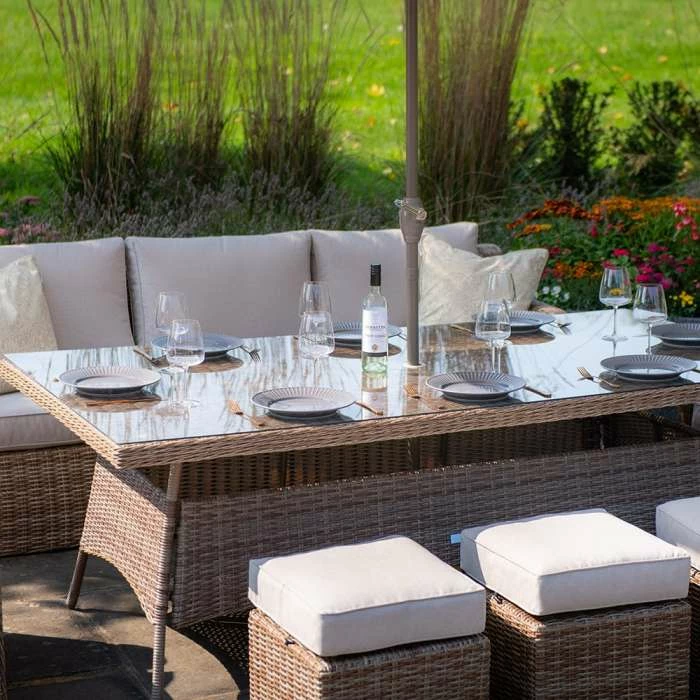 'Peony' Luxury Rattan 8 Seater Modular Garden Sofa Set With Rectangular Table And Parasol By Primrose Living 4 'Peony' Luxury Rattan 8 Seater Modular Garden Sofa Set With Rectangular Table And Parasol By Primrose Living - Image 2