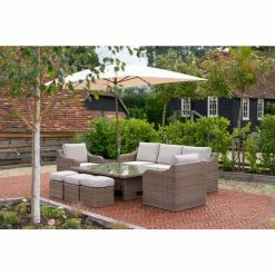 'Peony' Luxury Rattan 8 Seater Modular Garden Sofa Set With Rectangular Rising Table And Parasol By Primrose Living -Plants outlet store FU102232 4 7742