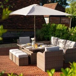 'Peony' Luxury Rattan 8 Seater Modular Garden Sofa Set With Rectangular Rising Table And Parasol By Primrose Living -Plants outlet store FU102232 75e7